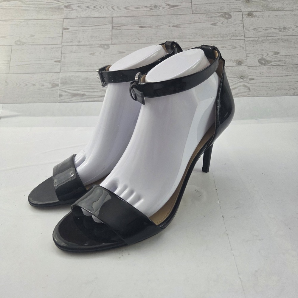 Michael Kors Strappy Heels Womens 9.5 Black Patent Leather Quiet Luxury Shoes